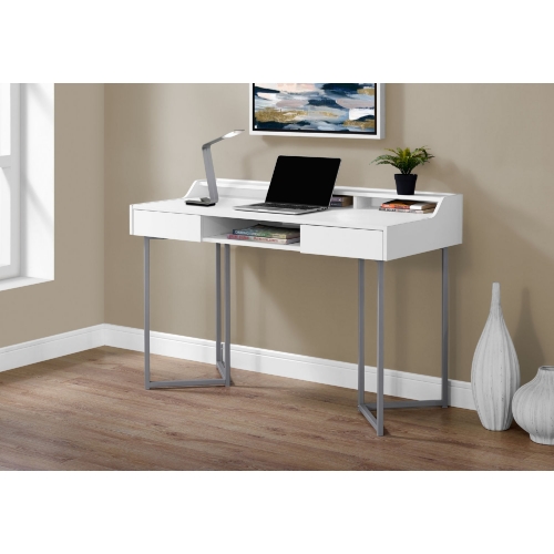 48" Computer Desk in White & Silver Metal